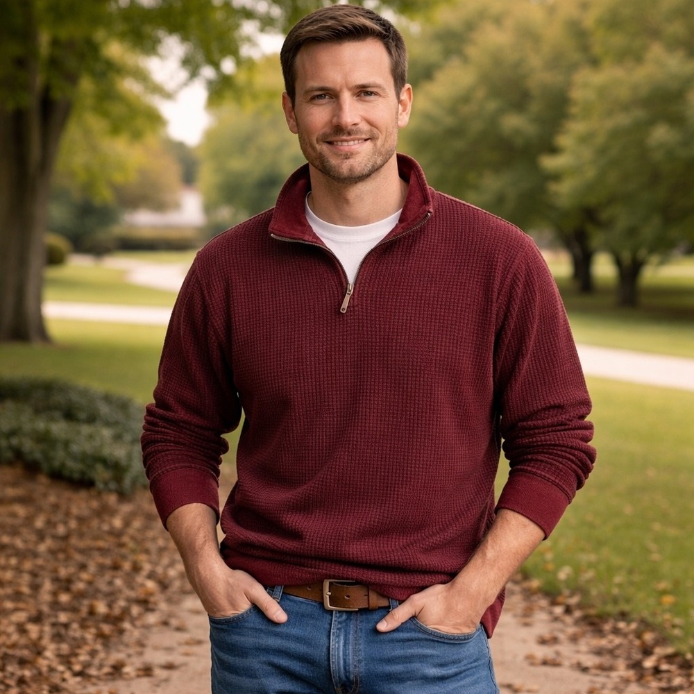 Lands End XL‎ Men Herringbone Half Zip Top heavy career capsule Preppy old money